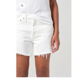 Agolde White High-Rise Frayed Hem Jean Shorts